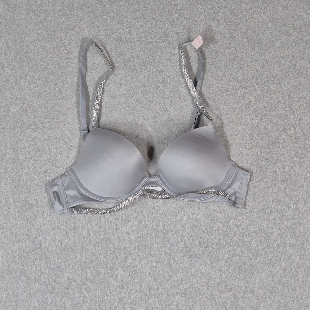 Victoria Secret Women‎ Bra 32B Gray Very Sexy Push Up Underwired Rhinestone NWOT
